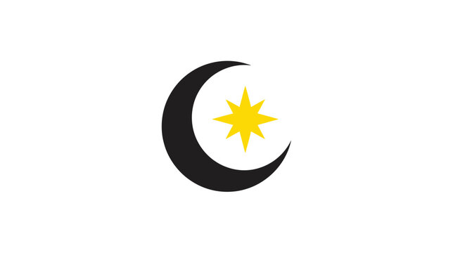 Crescent moon and star icon on white background