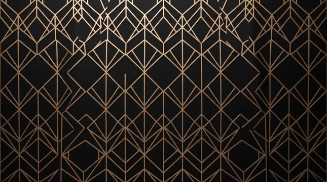Norway pattern art deco geometric golden lines on black background with geometric seamless decorative ornament background