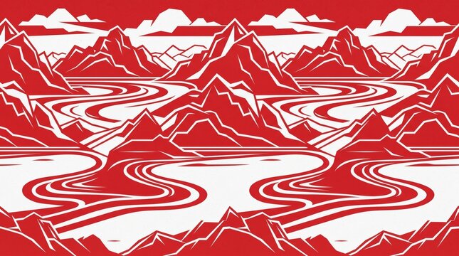 Norway pattern red mountain landscape seamless illustration with norwegian scandinavian mountain landscape seamless