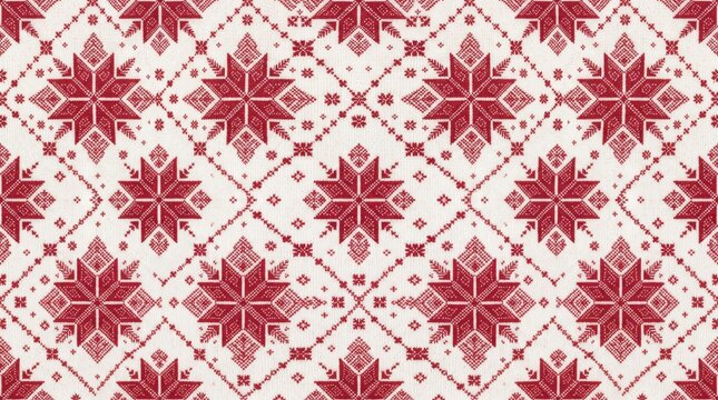 Norway pattern featuring intricate red and white snowflake geometric design scandinavian geometric snowflake seamless