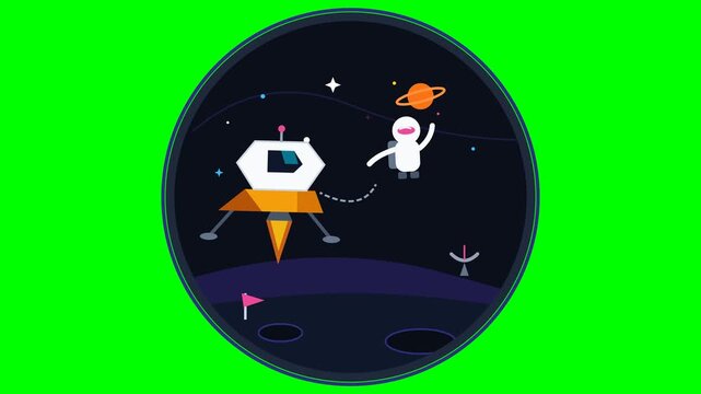 Cartoon Astronaut Exploring Moon Surface Animation Loop.. 4k SVG Loop Animation