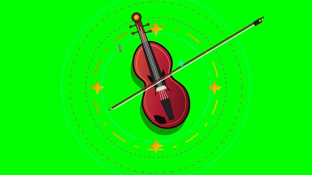 Animated Violin Illustration with Musical Notes on Green Screen Background.. 4k SVG Loop Animation