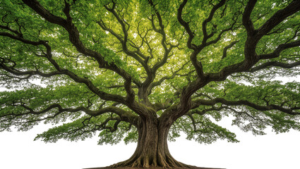 Fototapeta premium Isolated majestic old growth tree with vibrant green leaves and strong intricate branches