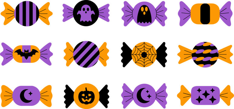 Spooky halloween vector candy collection ghost pumpkin bat spider wrap designs for festive celebrations
