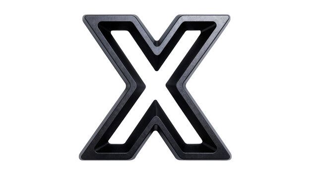 Isolated stylized three-dimensional letter X with metallic texture, abstract modern design element.