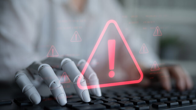 AI monitors network to issue real-time alerts for cybersecurity incidents. Alert warning showing red cyber for data breach, network threat, emphasis on security risk, caution, digital protection Latch