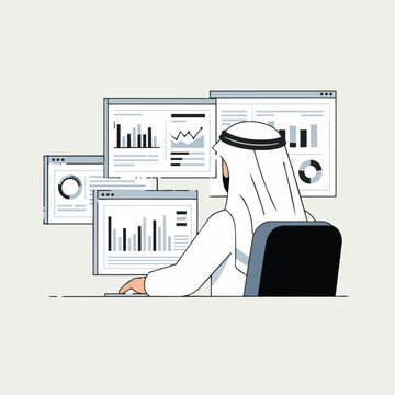 Man in traditional Arabic clothing working.