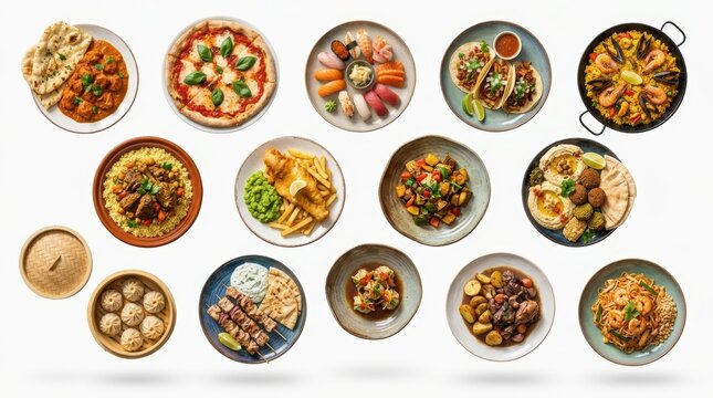 Variety of Asian Cuisine Dishes Served on Table.