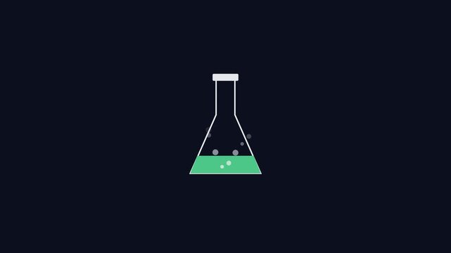 Animated laboratory flask with bubbling chemical reaction for science and research concepts animation 4k