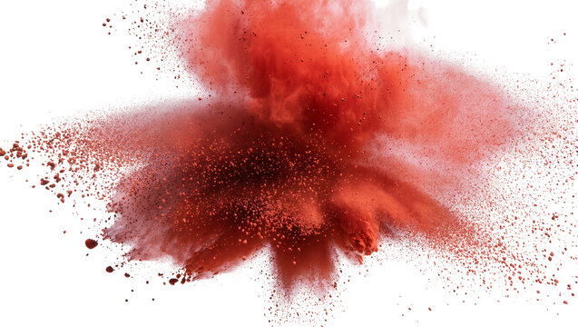 Isolated vibrant red powder exploding dynamically in a spectacular burst of color and motion
