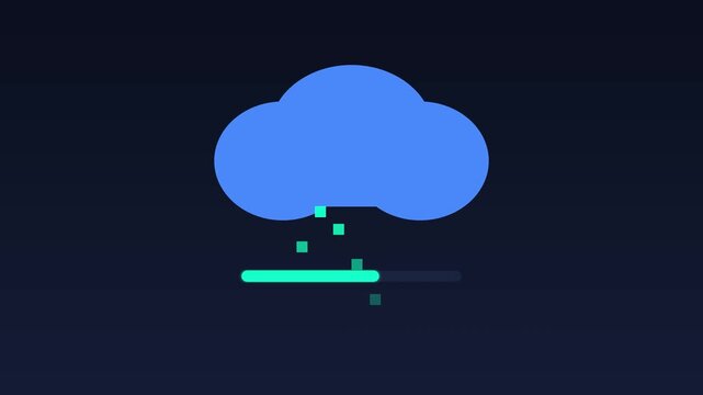 Cloud data uploading animation with progress bar and digital pixel rain loading 4k