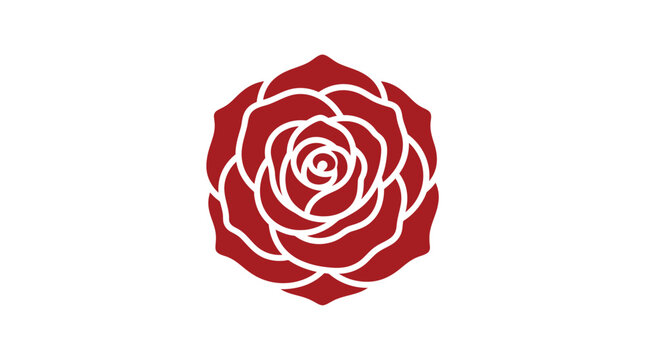 Elegant deep red rose vector illustration featuring clean white lines and a symmetrical floral design