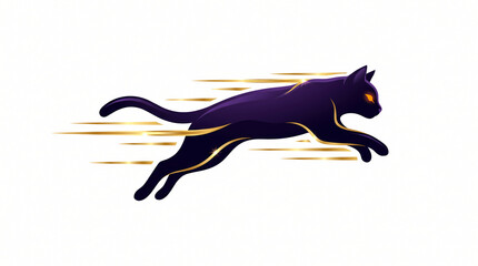 Fototapeta premium Leaping Black Cat Speed Motion Line