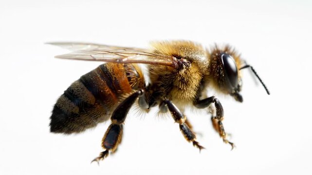 Honey bee moving on white background