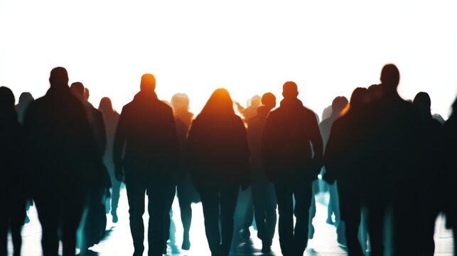 Crowd of people walking silhouette