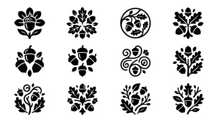 Collection of Decorative Acorn and Oak Leaf Emblems. © Yuni