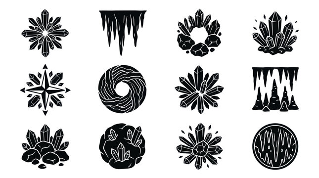 Collection of Crystal and Icicle Illustrations.
