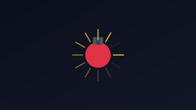 Minimalist christmas bauble loading animation with glowing rays on dark 4k background, holiday