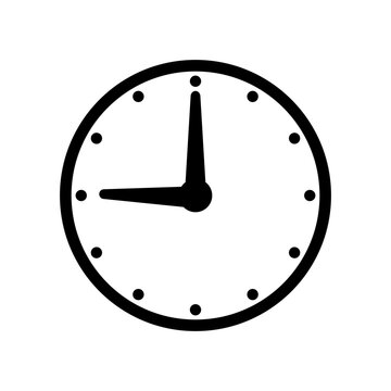 Analog clock face icon bold black line vector illustration isolated on white background showing five o clock
