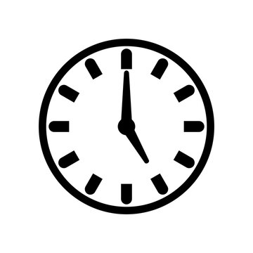Analog clock face icon bold black line vector illustration isolated on white background showing five o clock
