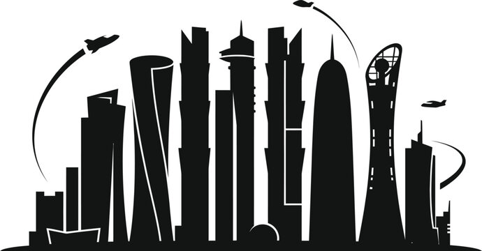 Modern doha city skyline silhouette with skyscrapers silhouette skyscraper