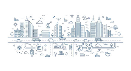 Fototapeta premium Modern Cityscape with Transportation and Technology Elements.
