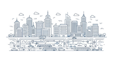 Obraz premium Modern Cityscape with Underground Infrastructure and Transportation Systems.