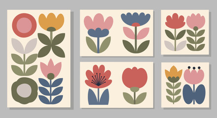 Set of stylized floral illustrations in a minimalist Scandinavian design. © Wita