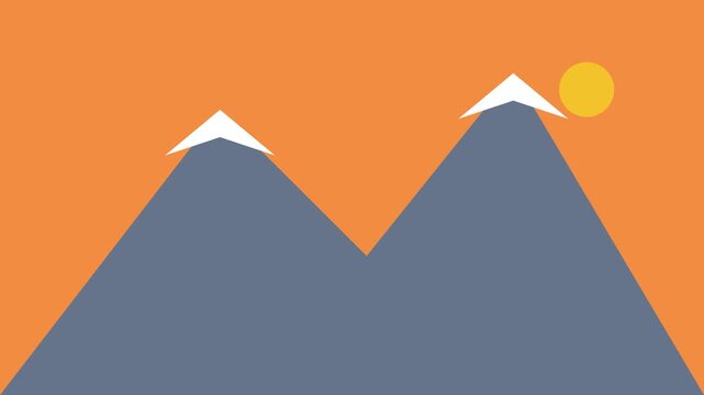 Minimalist mountain landscape animation with rising sun, flat for travel and adventure concepts 4k flat animation