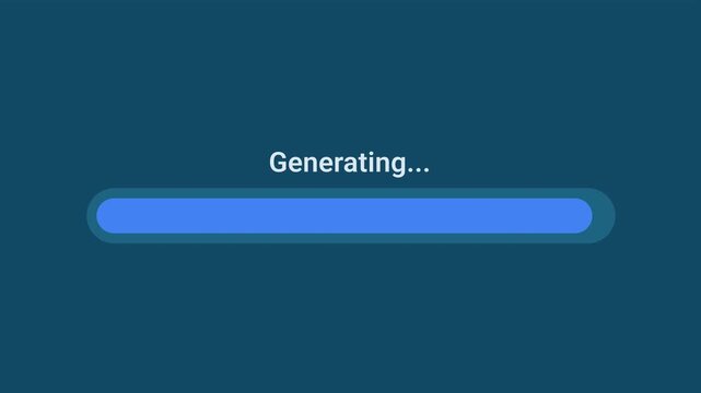Animated motion graphics showing a blue progress bar generating over a transparent alpha channel background. Represents content creation, AI image/text generation, or report synthesis.