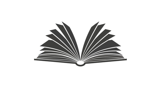 Open book silhouette with fanned pages icon.