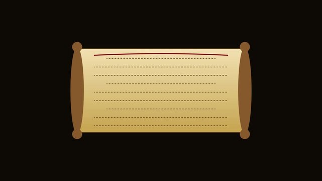 Animated vintage paper scroll opening with blank text space for titles and messaging animation 4k parchment