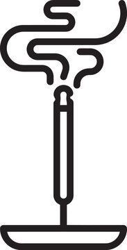 Incense stick with smoke icon, vector illustration of burning joss stick in holder
