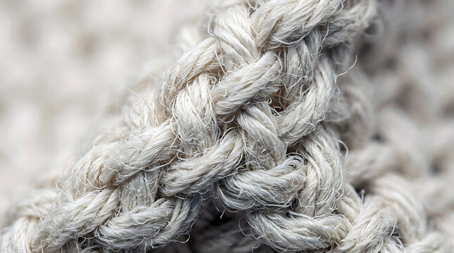 Intricate close up of soft light colored twisted rope texture with textured weave subtle natural lighting highlighting intricate loops showcases extreme macro view tightly braided
