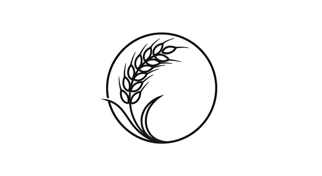 Minimalist circular wheat stalk grain ears logo icon.