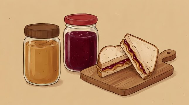 Peanut butter and jelly sandwich illustration.