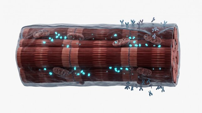 3D Microscopic Diagram of Cellular Energy Depletion in Summer Fatigue and Low Blood Sugar