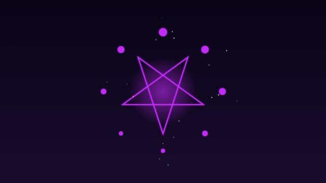 Glowing purple pentagram symbol with magical floating particles and abstract light effects for mystical and esoteric motion animation 4k