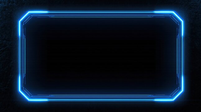 Frame with glowing blue neon lines in a futuristic digital technology border design