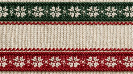 Naklejka premium Ribbon with festive christmas nordic snowflake pattern on decorative fabric textile
