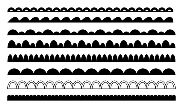 Scallop Edge Border Vector Elements, Simple Wave Line Divider and Frame Design Set