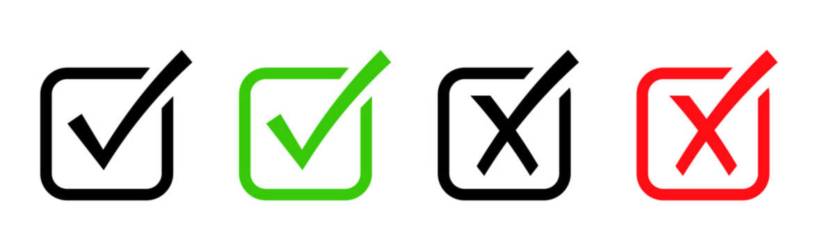Check Mark and Cross Icon Set, Green Tick and Red X vector Approve, validation and Reject Symbol