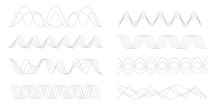 Wavy Line Vector Set, Mathematical Sine Wave Sound Wave Spectrum Design Element
