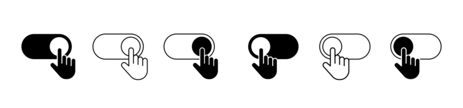 Toggle Switch Hand Click icon Set, Touch Screen On Off Toggle Button Icon Collection vector