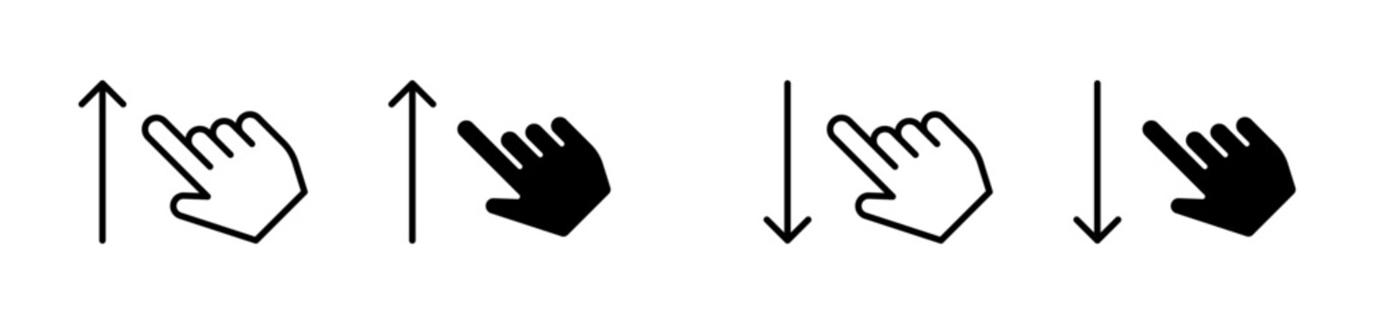 Swipe Up Swipe Down Gesture ui icon Set, Vertical Arrow Hand Touch Screen Scroll Icon Collection