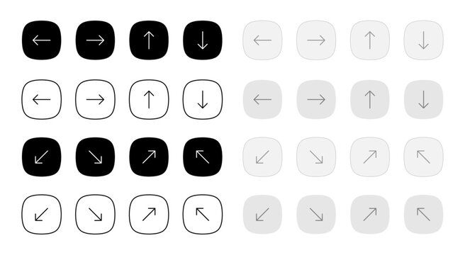 Minimal ui arrows set, Rounded Square Arrow Button Vector Set, website navigation arrows, Directional Navigation Pointer Icon Collection