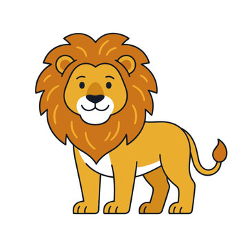 Cute cartoon lion illustration with a friendly face and flowing mane