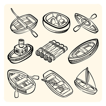 Hand Drawn Marine Boat Collection Line Art Set