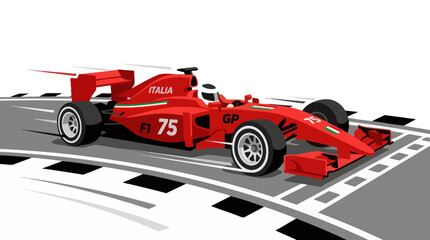 Obraz premium Red Formula One racing car speeding on a professional track circuit. EPS Editable. Vector Illustrations.