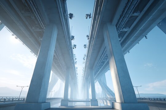 Modern suspension bridge with steel cables and towers.